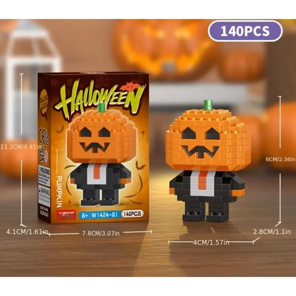Halloween Pumpkin Man Mini Building Blocks Figure 140 PCS Jack O Lantern Toy Set